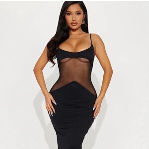 Fashion Nova Black Sheer Panel Bodycon Dress maxi Lrg